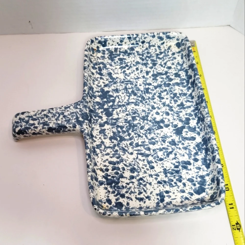Dr. Douglas Wonder Baker Vintage Stoneware Baking Pan Blue White Sponge Print
